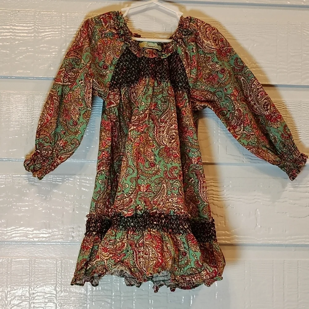 Vintage Couture Dress Girls Sz 5 100% Cotton Paisley Ruffle Prairie Cottage